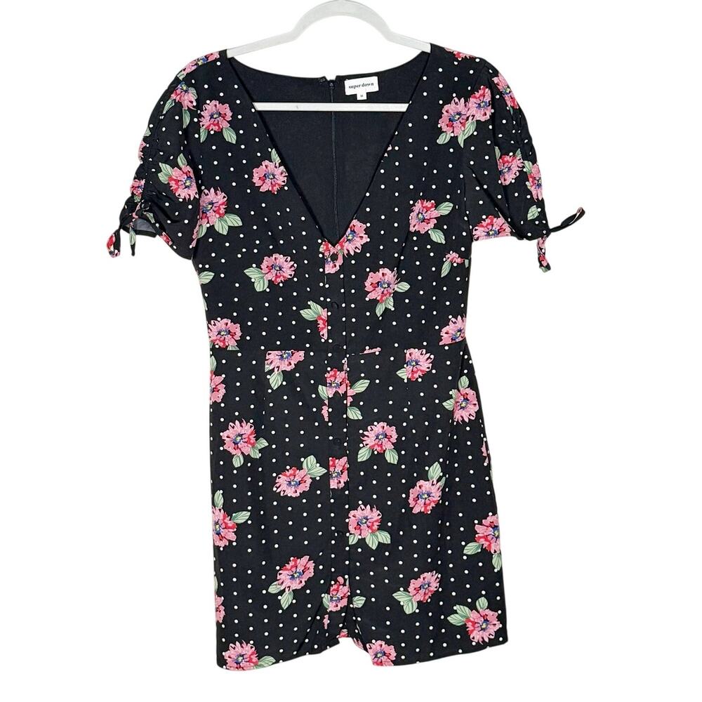 Superdown Lainie Button Front Mini Dress Black Fl… - image 2